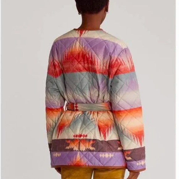 POLO RALPH LAUREN Quilted Colorful Southwestern Jacket Real Leather Trim XXL NEW - Picture 3 of 12